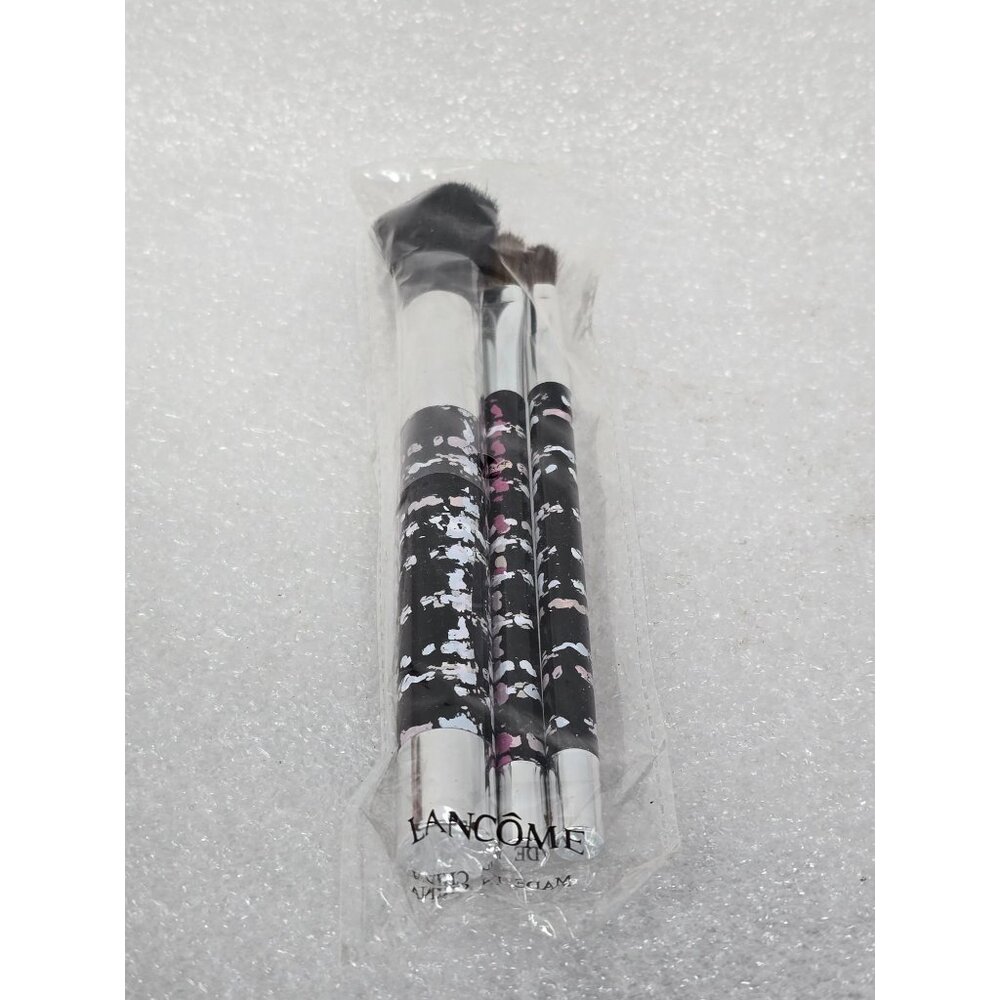 Lancôme Eye Eyeshadow & Face Powder Makeup Brush Set 3 Piece Black & Silver